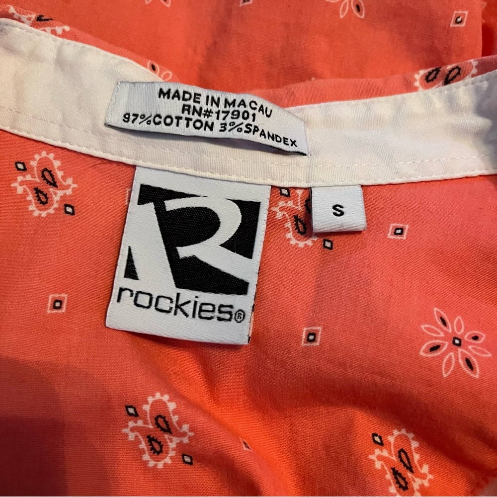 ROCKIES x Vintage Coral Bandana Print Pearl Snap Western Shirt Sz S Like New - Picture 3 of 12